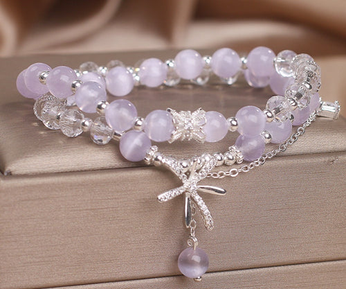 Cat's Eye Stone Crystal Bracelet Women's Double Ring Twin Temperament