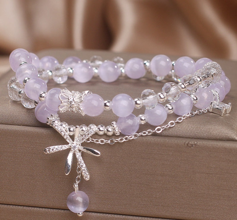Cat's Eye Stone Crystal Bracelet Women's Double Ring Twin Temperament