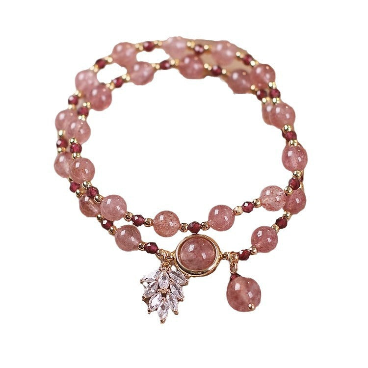 New Double Circle Strawberry Quartz Bracelet Women