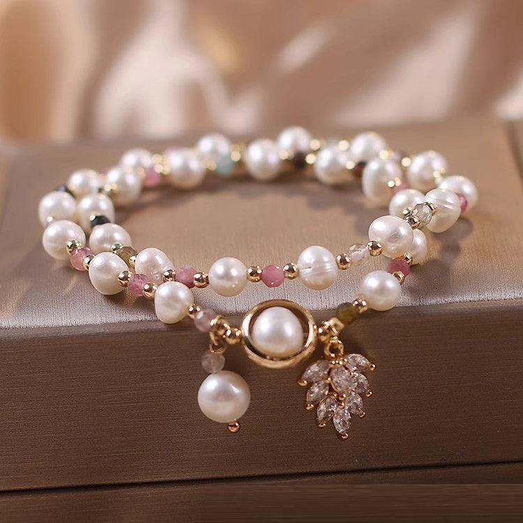 New Double Circle Strawberry Quartz Bracelet Women
