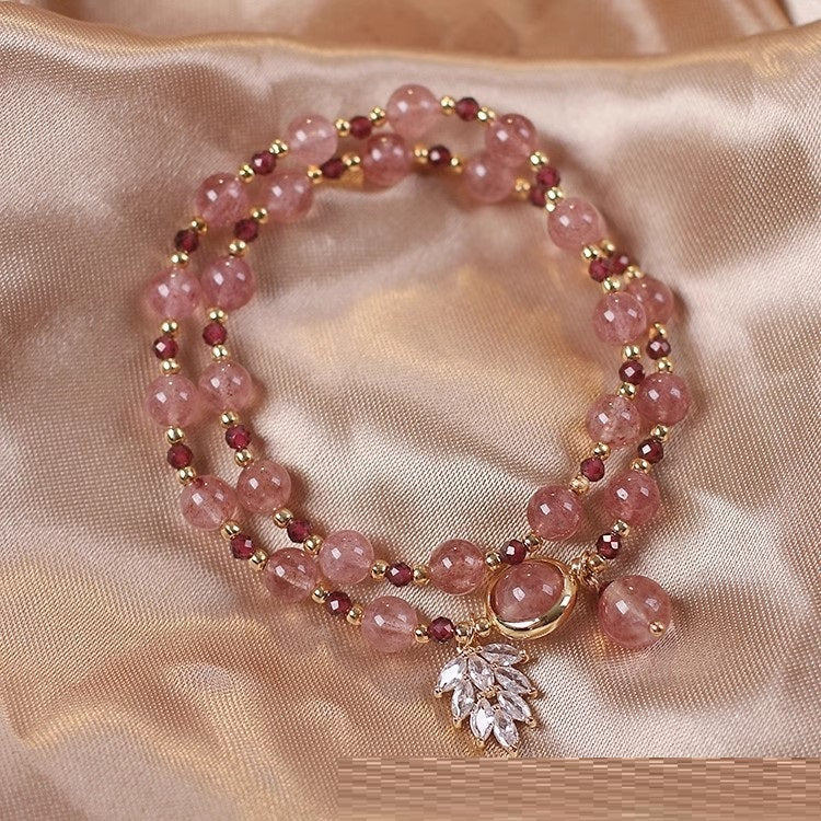 New Double Circle Strawberry Quartz Bracelet Women