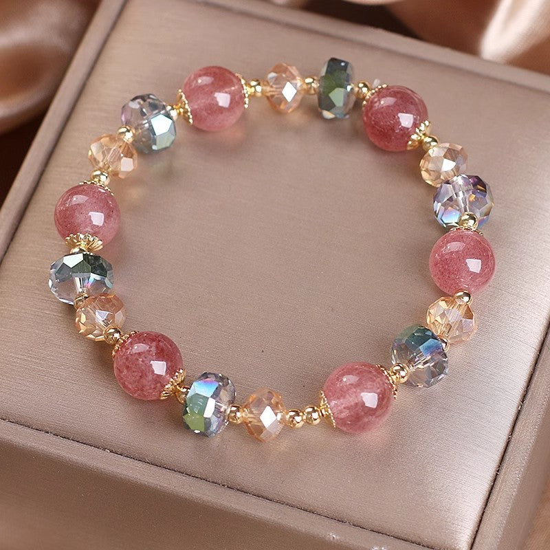 New Double Circle Strawberry Quartz Bracelet Women
