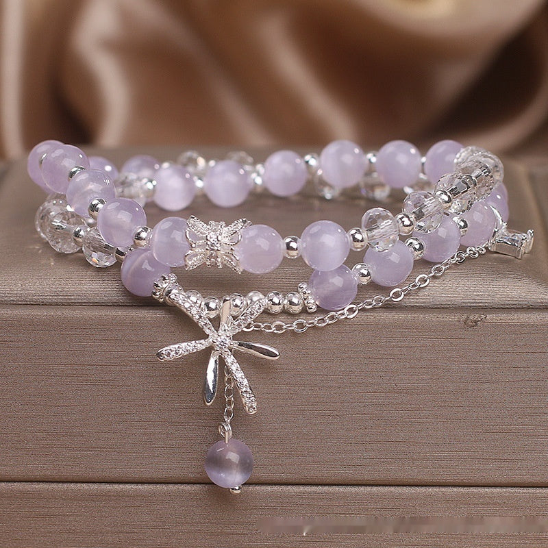 Cat's Eye Stone Crystal Bracelet Women's Double Ring Twin Temperament