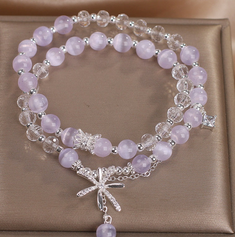Cat's Eye Stone Crystal Bracelet Women's Double Ring Twin Temperament