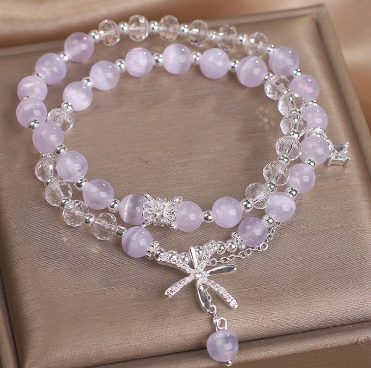 Cat's Eye Stone Crystal Bracelet Women's Double Ring Twin Temperament