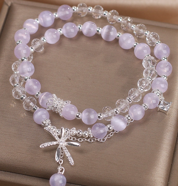 Cat's Eye Stone Crystal Bracelet Women's Double Ring Twin Temperament